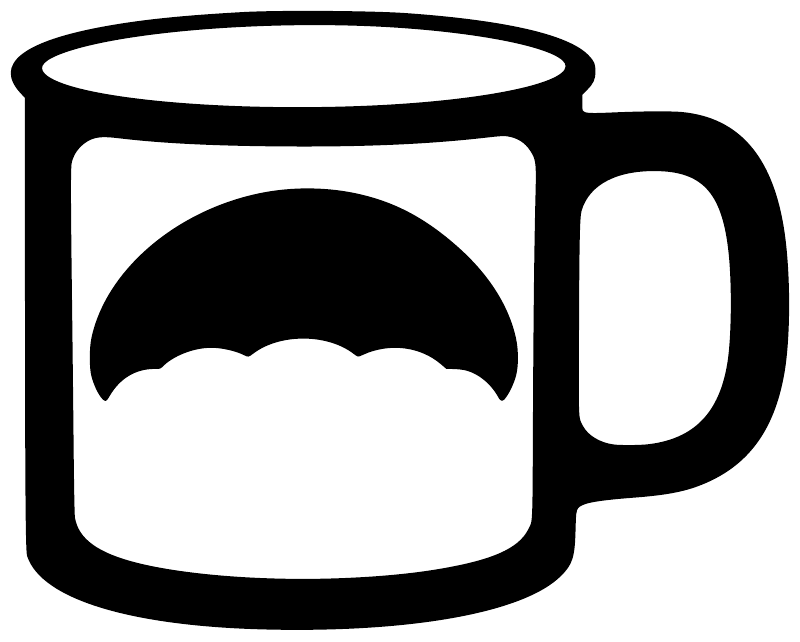 Vinyl mug icon decal in white and black outline with cloud-like base