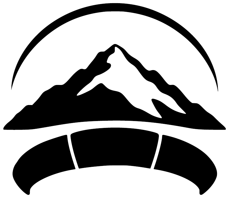 White mountain and parachute canopy arch vinyl decal logo, bold graphic
