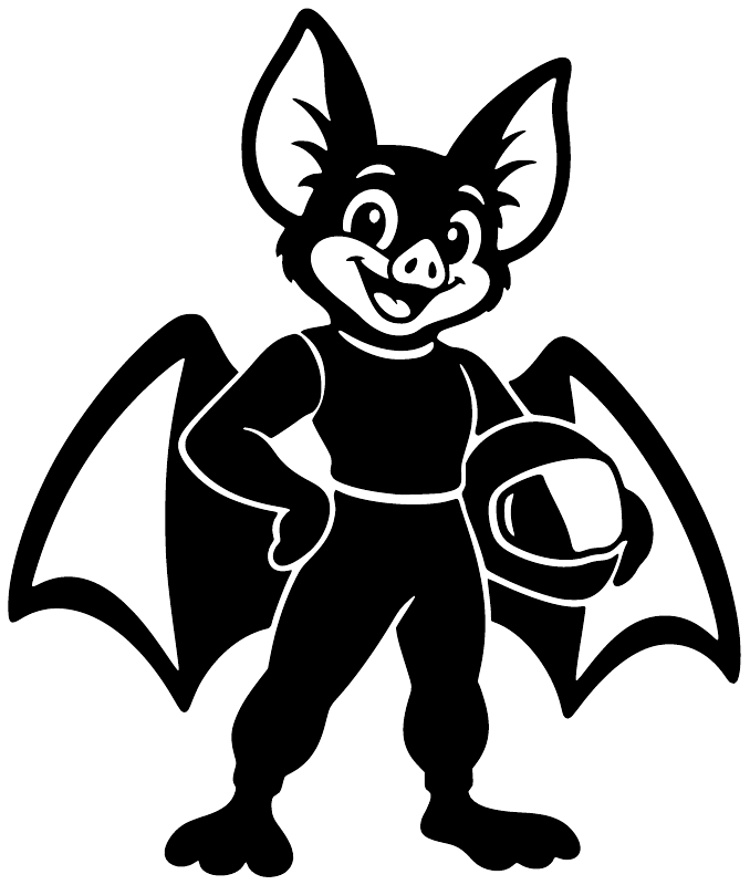 Vinyl decal of a black flying fox character with bat wings and goggles
