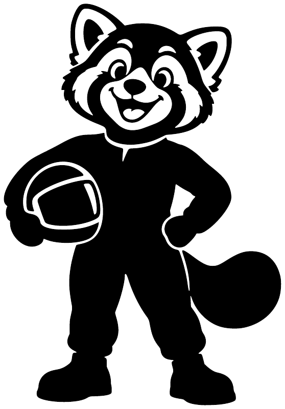 Skydiving red panda vinyl decal, black mascot figure with helmet and goggles