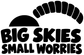 Vinyl decal graphic: handprint arc above bold Big Skies Small Worries lettering