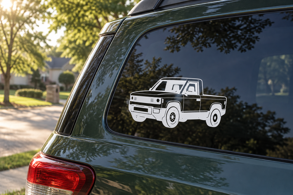 White pickup truck front three-quarter vinyl decal for slate surfaces, SlateCX002