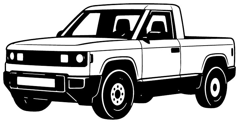 White outline pickup truck front three-quarter vinyl decal graphic, SlateCX002