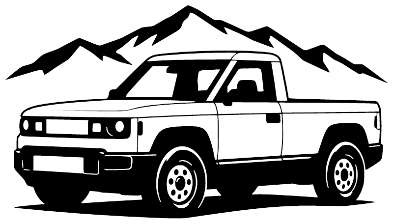 Vinyl truck decal featuring a van silhouette with mountain peaks outline