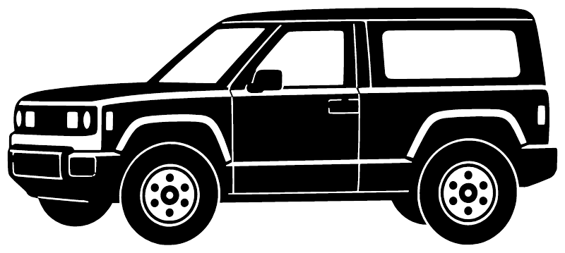 Squareback SUV side profile vinyl decal graphic, black and white
