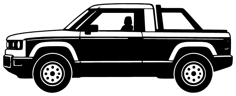Vinyl truck side-profile decal, black-outlined white pickup illustration
