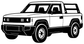 White and black outline truck vinyl decal, front three-quarter view with grille and wheels