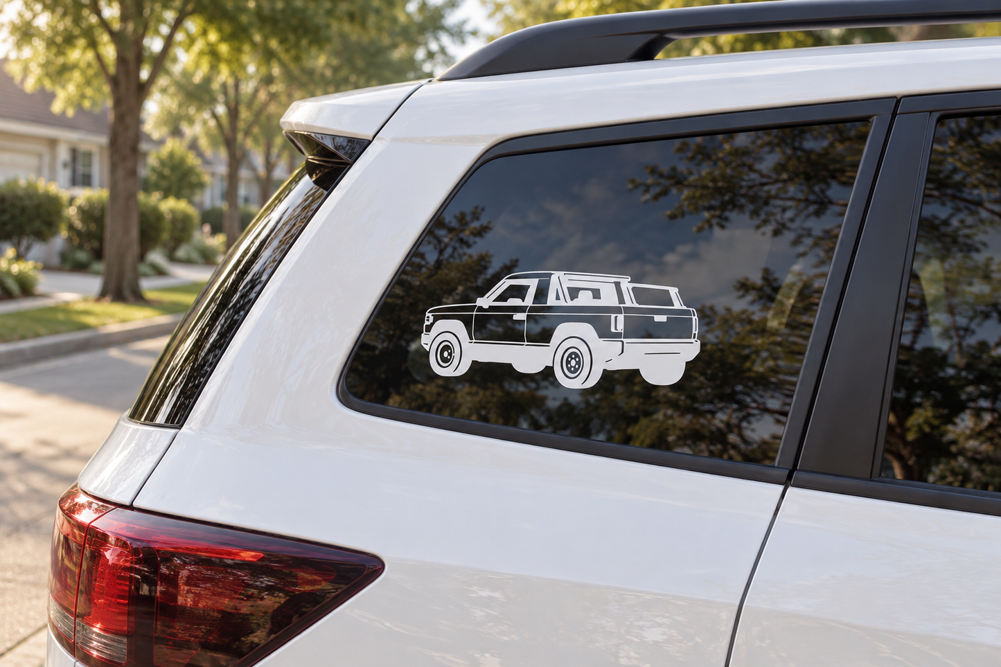 Truck vinyl decal of classic pickup side profile on rear window, SlateCX013