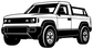 Black-and-white line art truck vinyl decal, side view, low front angle