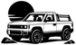 White line-art pickup truck vinyl decal with wheels, grille, and hood details