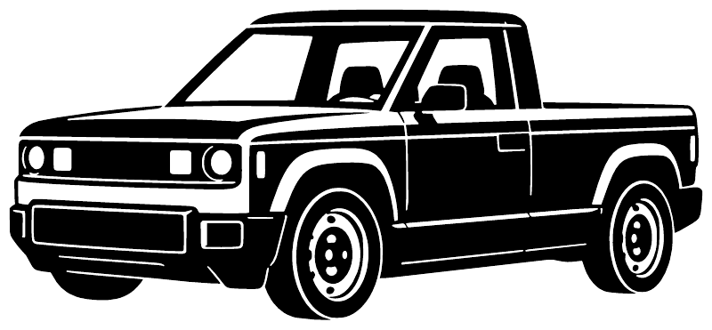 Black-and-white outline truck vinyl decal, front three-quarter view