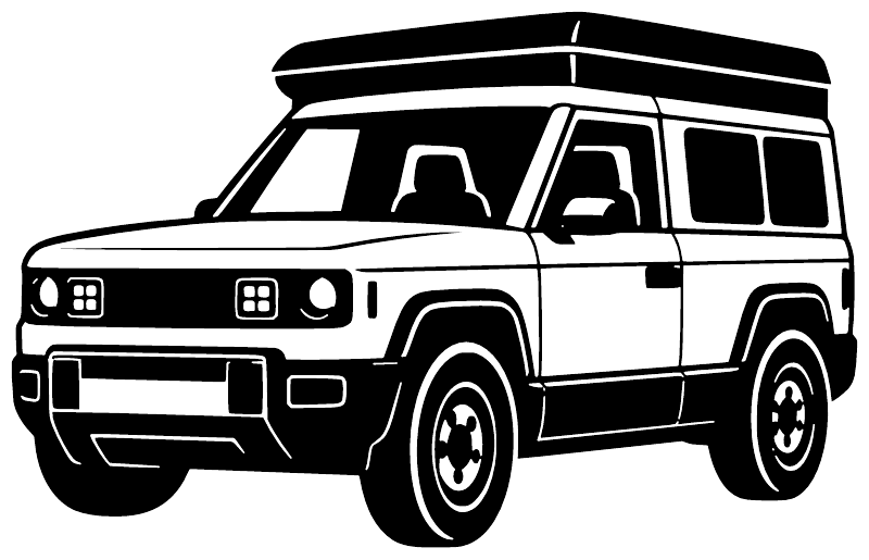 White vinyl SUV decal, front three-quarter view with detailed outline
