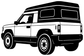 SUV vinyl decal artwork, black outline front three-quarter view on white background