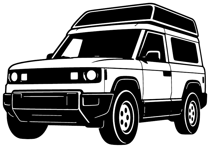 Black and white SUV vinyl decal, front view with detailed outlines
