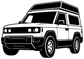 Black and white SUV vinyl decal, front view with detailed outlines