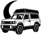 Vinyl decal showing monochrome SUV outline with black crescent moon