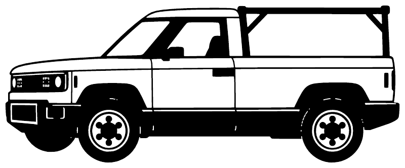 Utility truck side-profile vinyl decal with black outline on white background