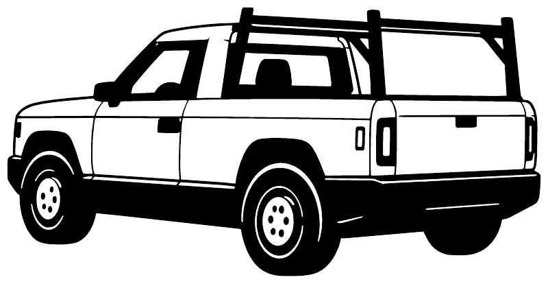White outline truck vinyl decal with front-side view