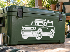 Green utility storage box with white side-view truck vinyl decal sticker