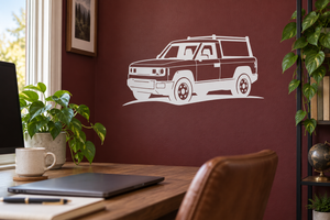 White SUV truck roof rack vinyl decal with line-art vehicle outline