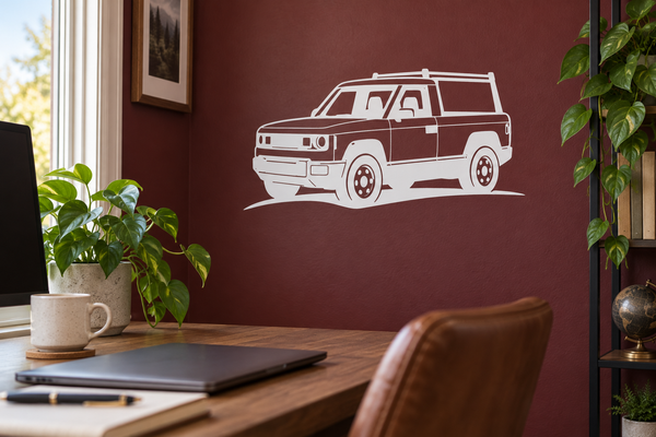 White SUV truck roof rack vinyl decal with line-art vehicle outline
