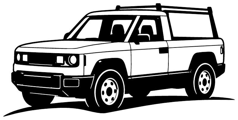 Black-and-white outline SUV truck roof rack vinyl decal, side view