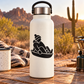 Black sledder vinyl decal on white bottle, rider on sled silhouette