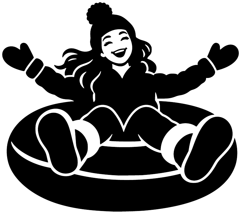Sledding snow tube vinyl decal featuring rider on black-and-white inner tube