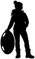 Black vinyl decal silhouette of a sledder holding a round saucer sled