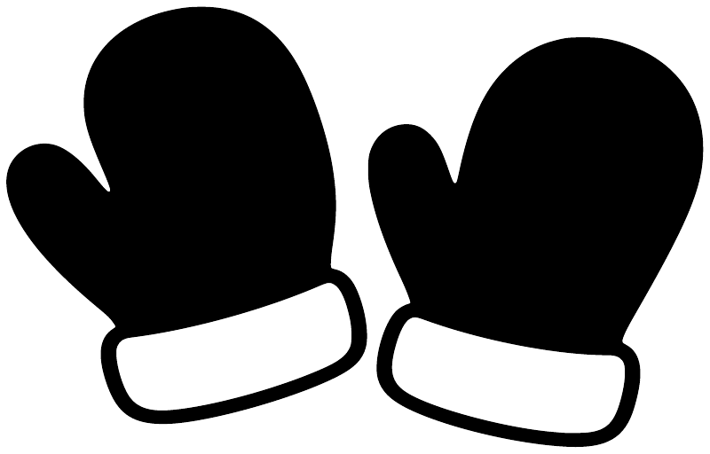 Pair of black winter mittens vinyl decal with white cuffs and thumb details