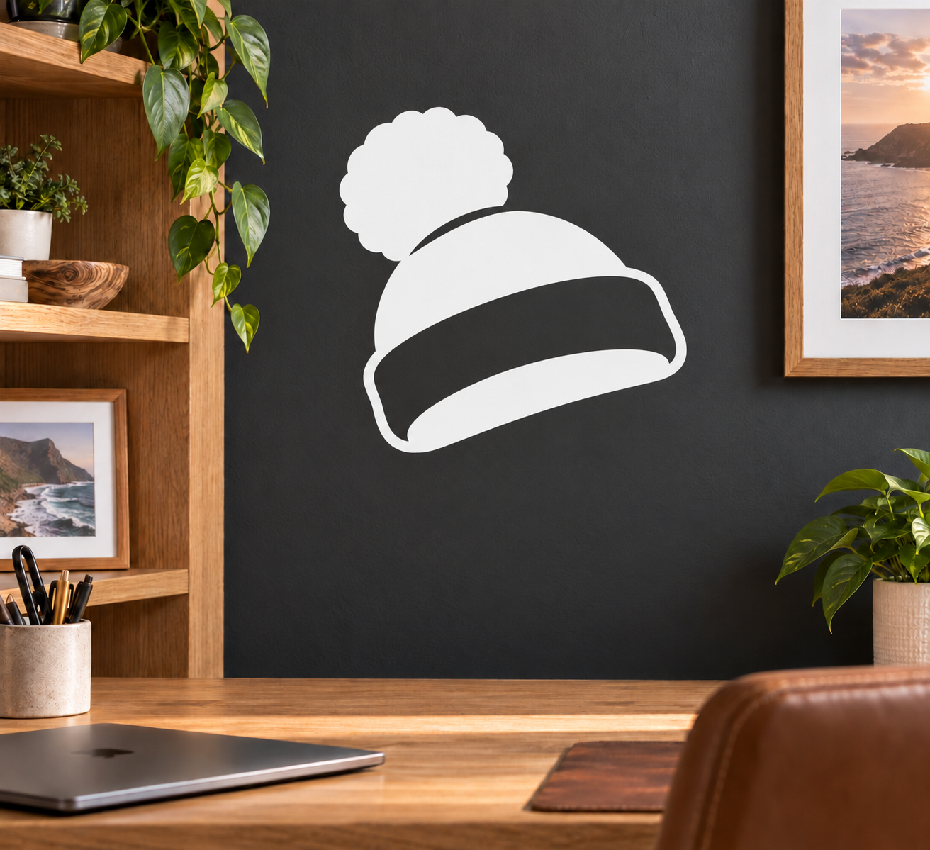 White beanie and thought bubble vinyl decal silhouette