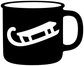 Vinyl mug decal featuring black mug silhouette with white sled graphic