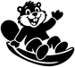 Sledding beaver vinyl decal, black-and-white beaver riding a curved sled