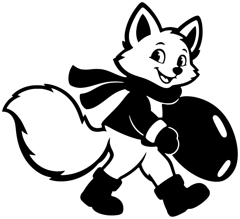 Black-and-white arctic fox sledding vinyl decal, full figure with sled