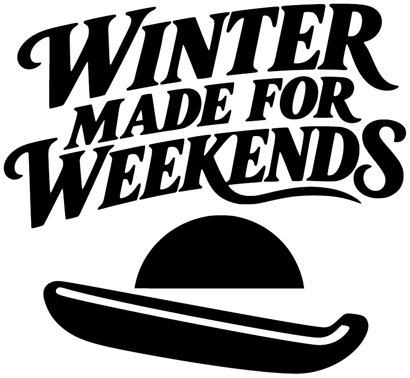 Vinyl decal with "WINTER MADE FOR WEEKENDS" lettering and sled graphic