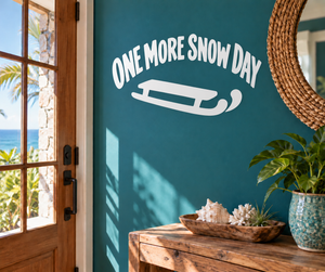 One More Snow Day sled vinyl decal with white lettering and sled icon