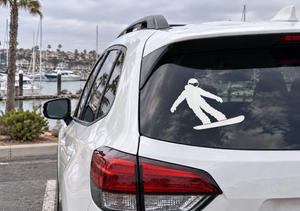 Snowboarding vinyl decal of snowboarder on car rear window