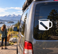 White camp cup vinyl decal on vehicle rear window, bold cup icon