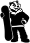 Black-and-white vinyl decal of a smiling badger snowboarding while holding a board