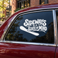 Snowboarding vinyl decal: 'Sideways is a State of Mind' on car window