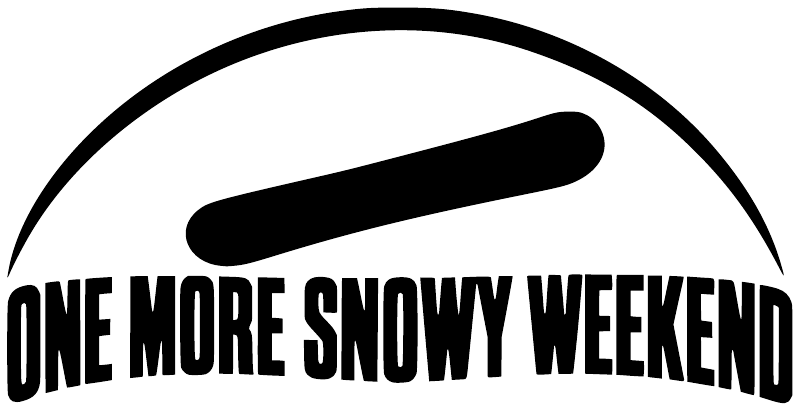 Vinyl decal graphic with white arc outline and black 'ONE MORE SNOWY WEEKEND' lettering