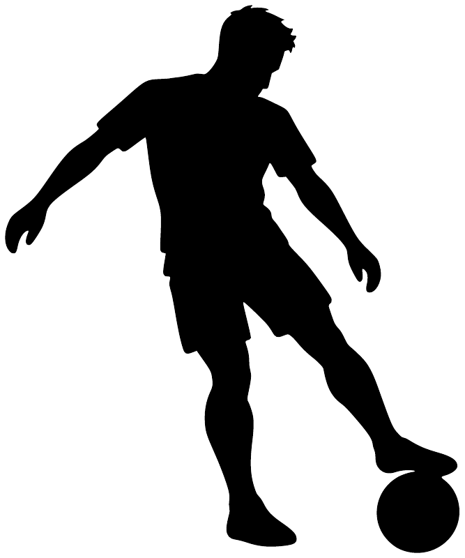 Soccer vinyl decal silhouette of a running soccer player with a ball