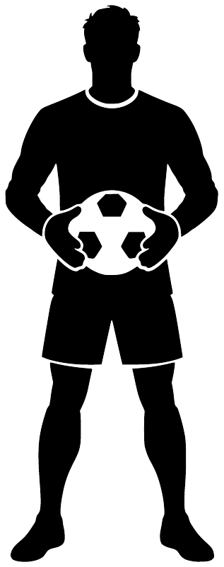Soccer goalkeeper vinyl decal silhouette holding a soccer ball, black on white