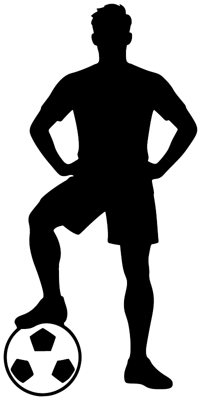 Black soccer player vinyl decal silhouette with hands on hips and soccer ball