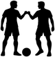 Black soccer players fist-bump vinyl decal with ball silhouette
