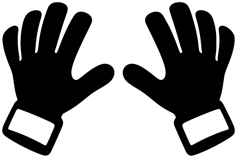 Soccer keeper glove vinyl decal pair, two black-and-white glove icons with wrist straps