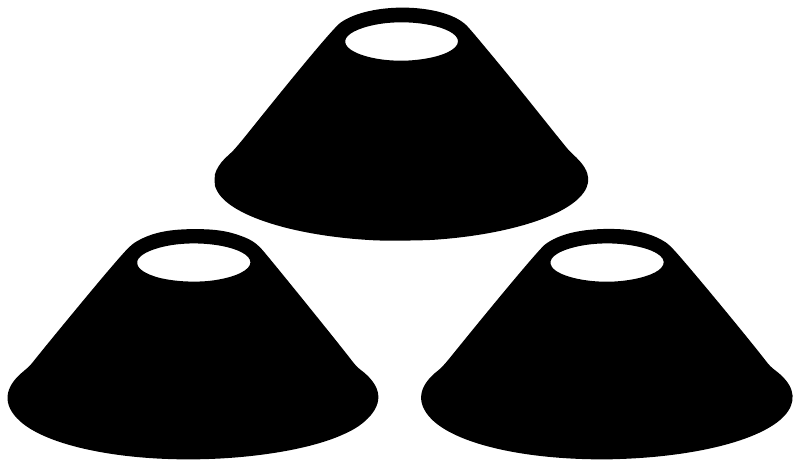 Soccer training cone trio vinyl decal, three black cone shapes with white centers