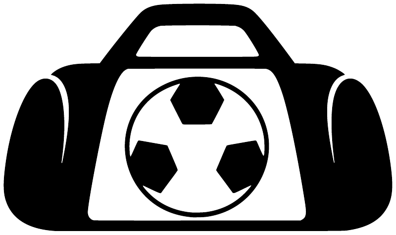Soccer gear bag vinyl decal: black bag outline with white soccer ball icon
