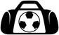 Soccer gear bag vinyl decal: black bag outline with white soccer ball icon
