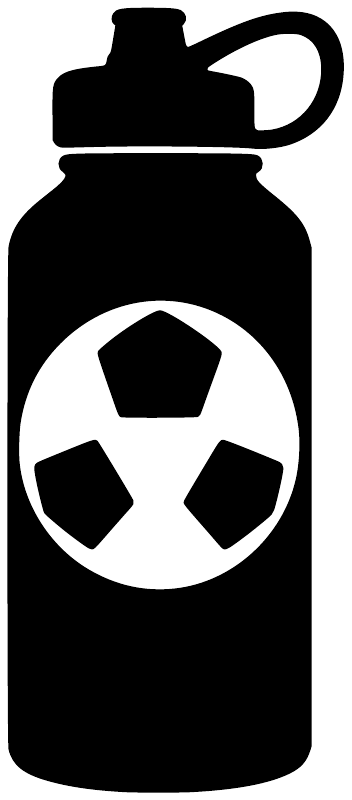 Black soccer bottle vinyl decal with white cap and soccer-ball logo